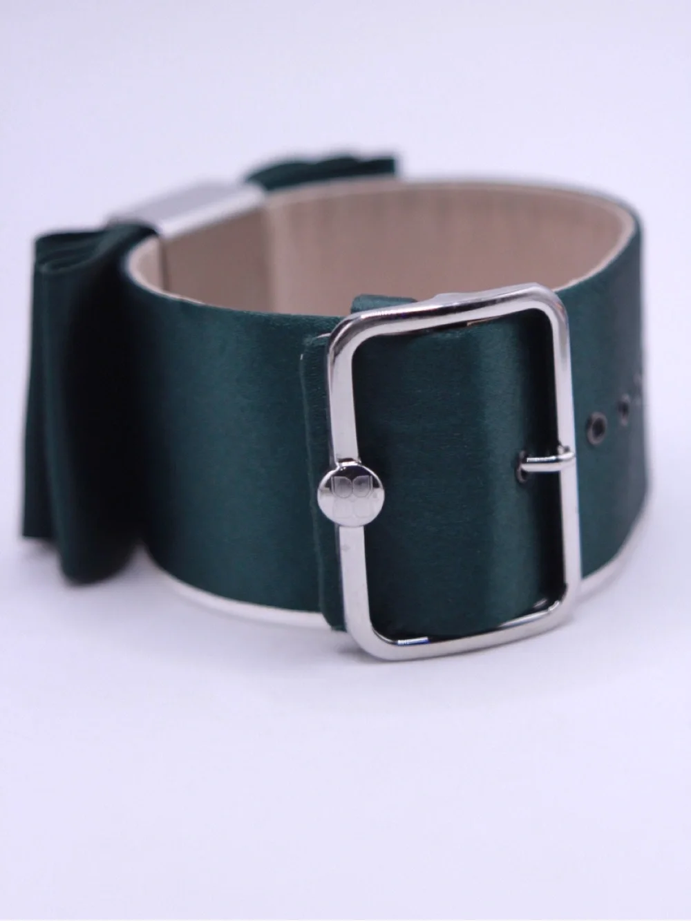 BCBGMaxAzria Emerald Green Satin Bow Watch with Rectangular Face